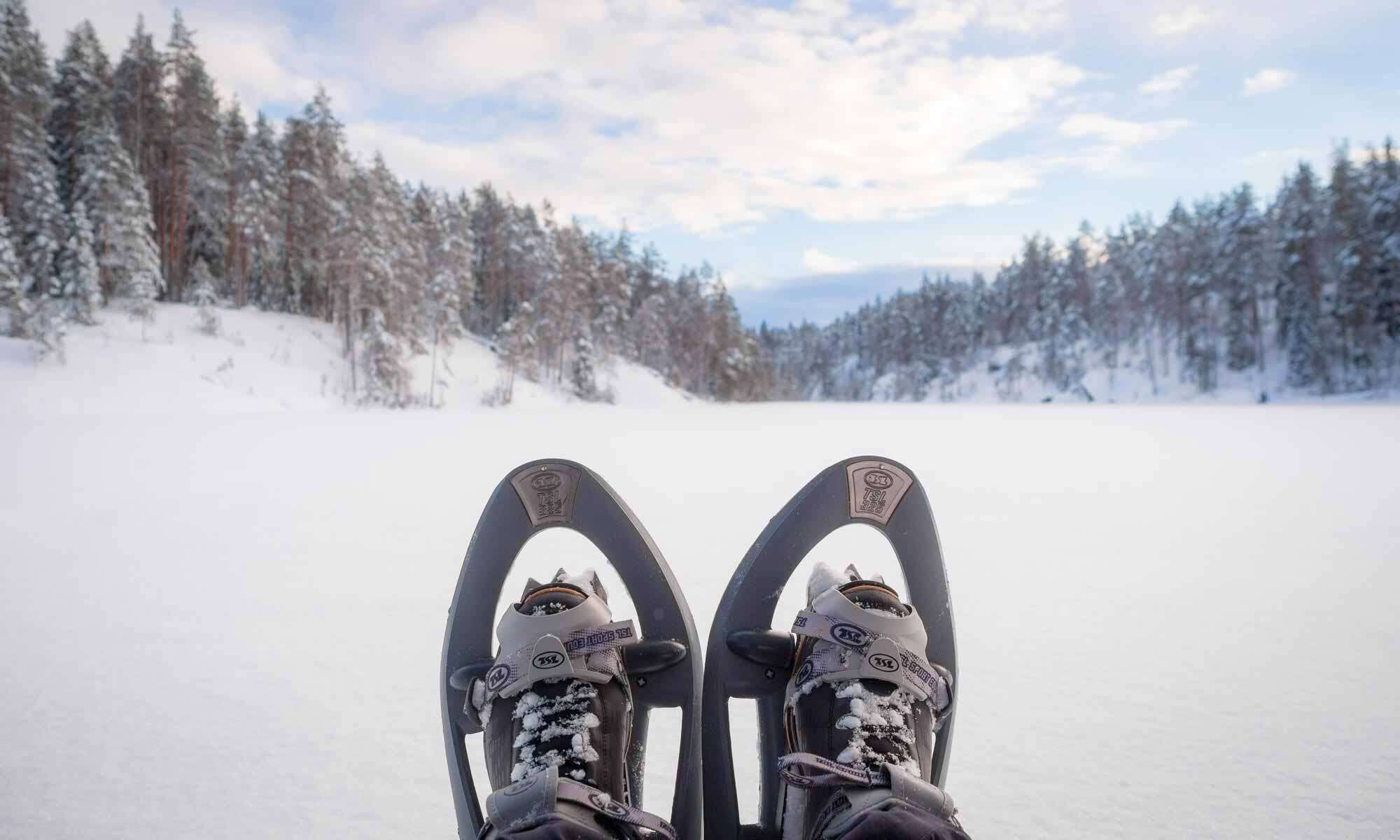 Snowshoeing in Nuuksio National Park in winter