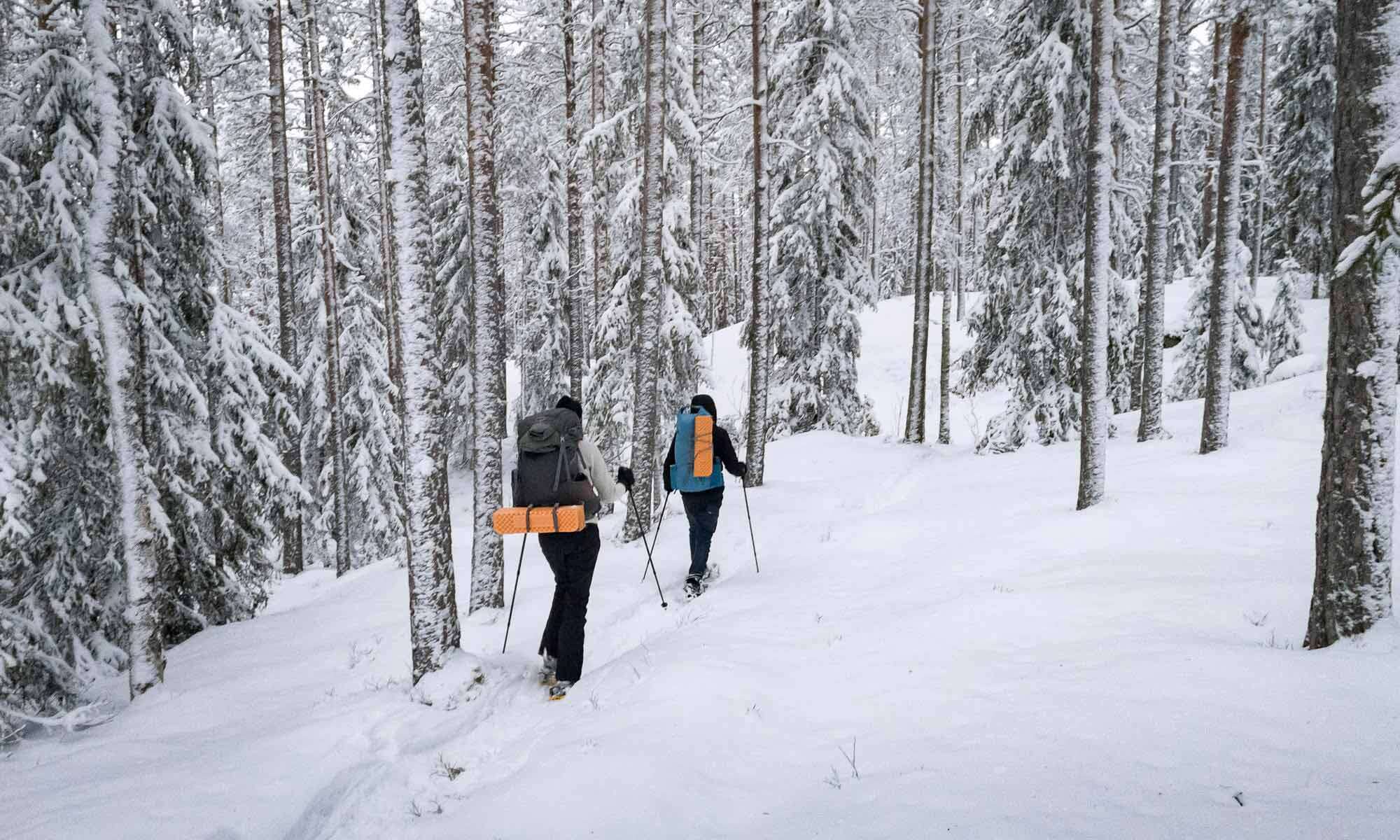 Snowshoe and winter camping in Helsinki, Finland.