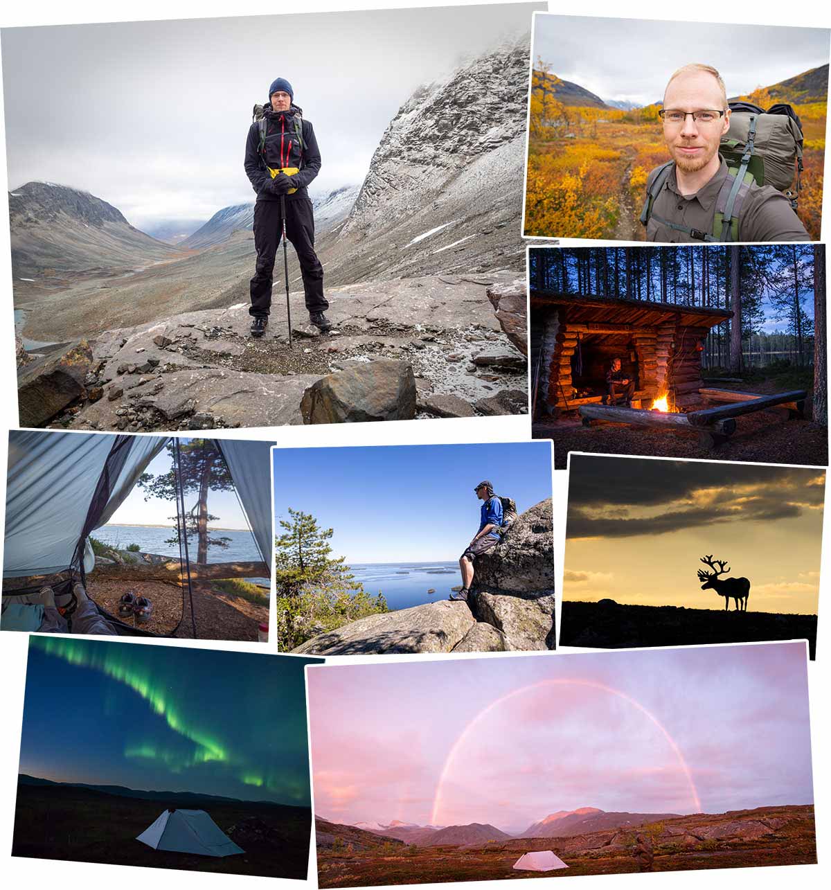 Adventures and hiking in nature, from Southern Finland to Lapland, in national parks and in wilderness. Finland, Sweden, Norway. Part 1 of 2.