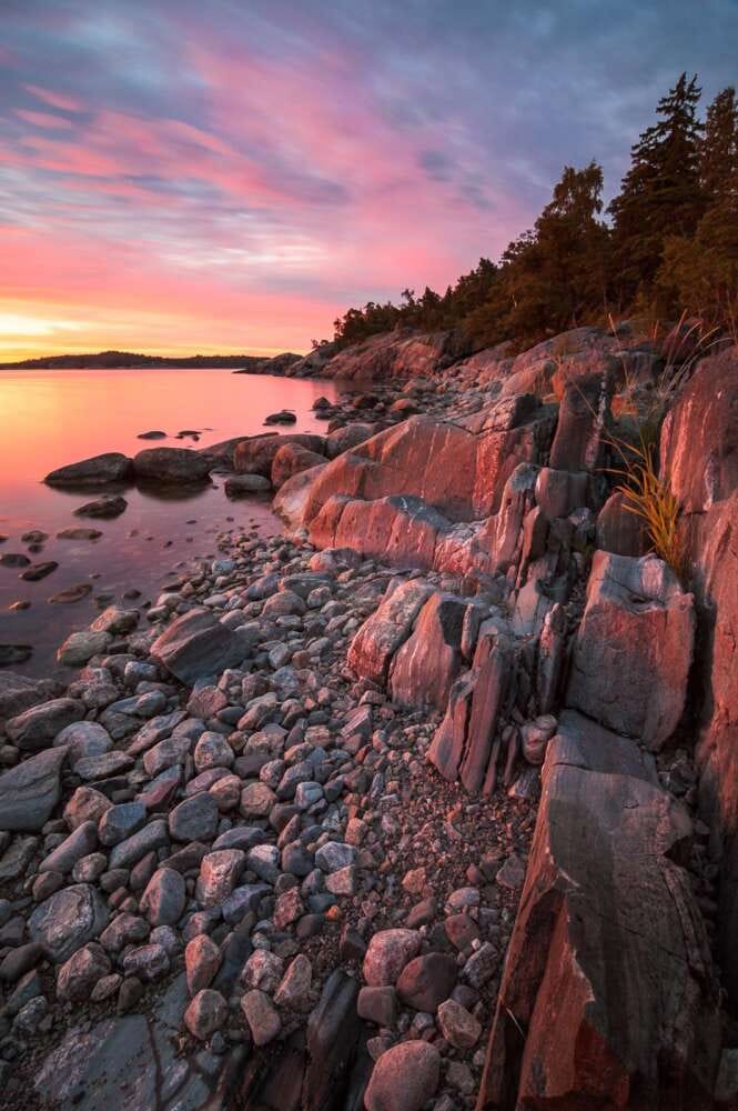 Finland's archipelago near Helsinki in summer, in July. Best sunset location in Porkkalanniemi.