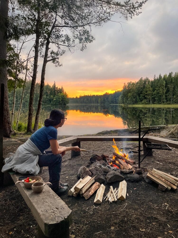 Cooking on campfire in Nuuksio National Park