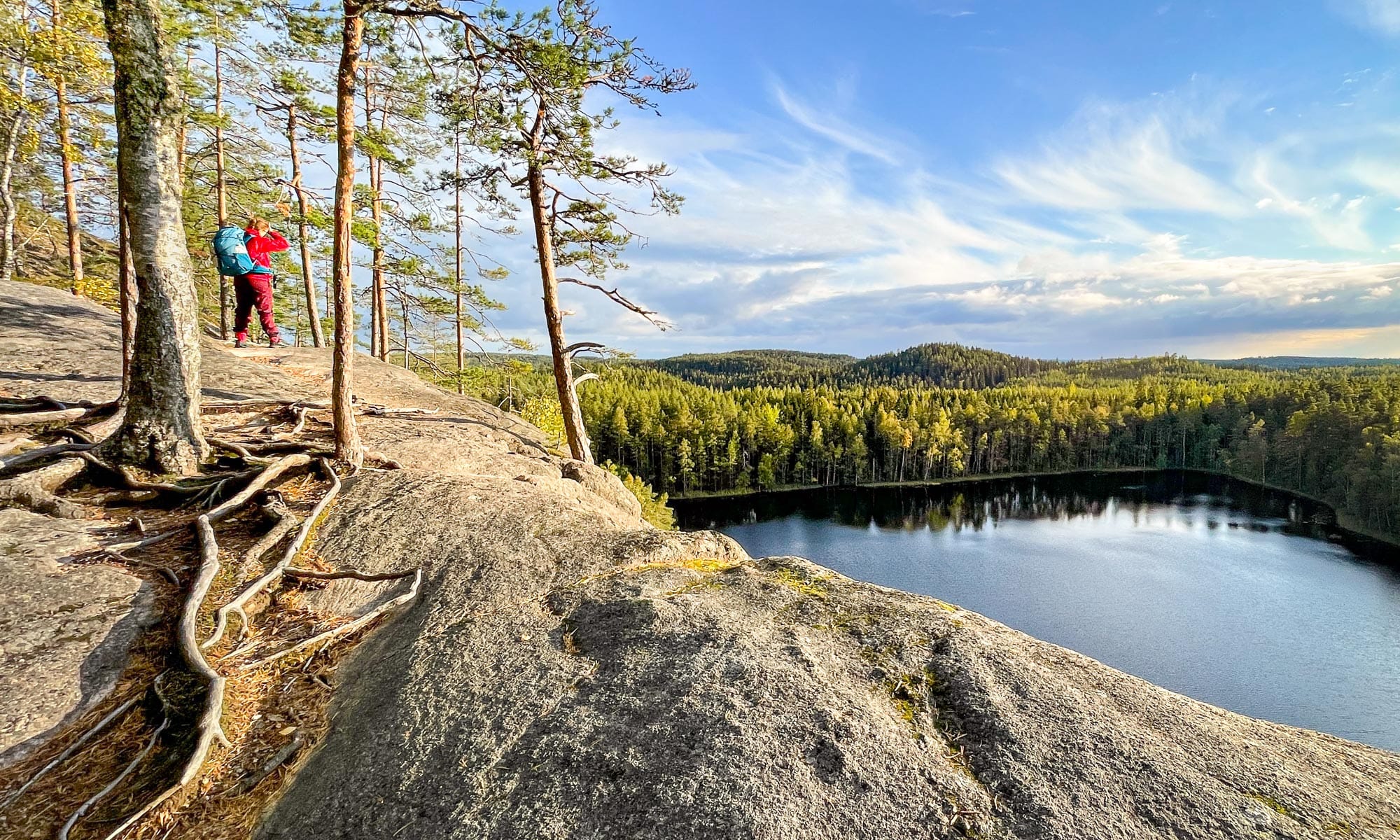 Hiker at Olhavanvuori in Repovesi National Park