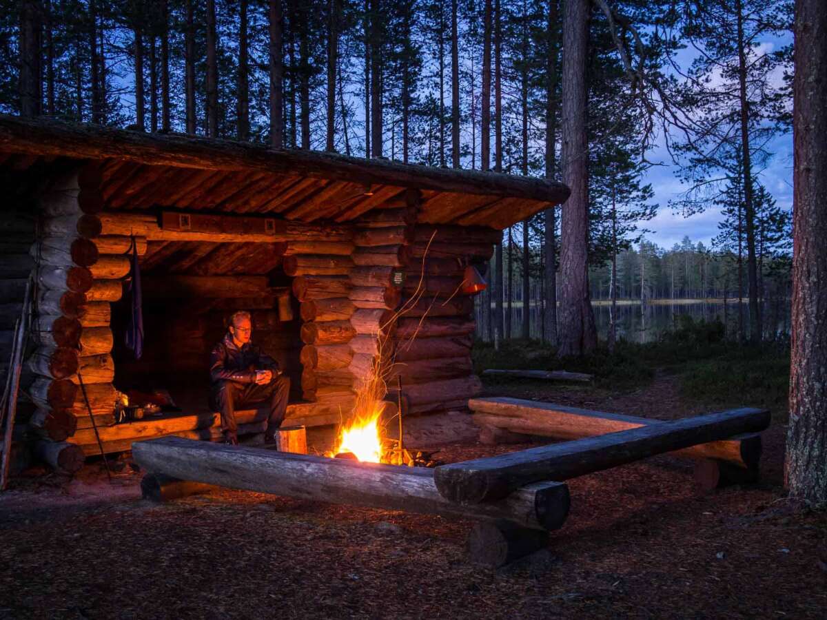 Camping in a lean-to shelter