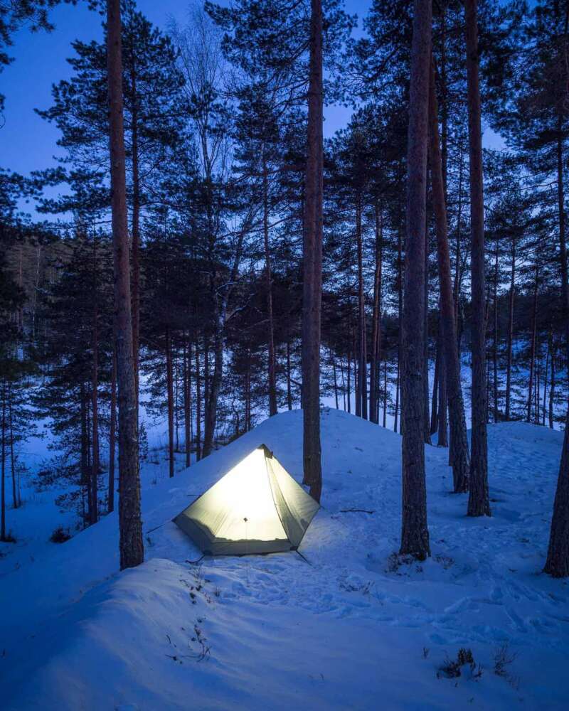 Camping in Nuuksio National Park in winter.