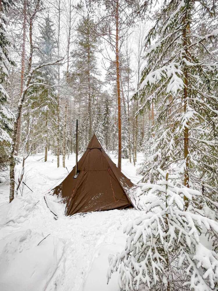 Winter camping in Finland, Nuuksio National Park.