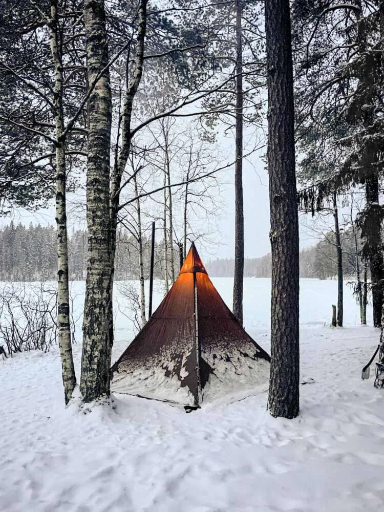 Winter camping in Finland near Helsinki, Nuuksio National Park.